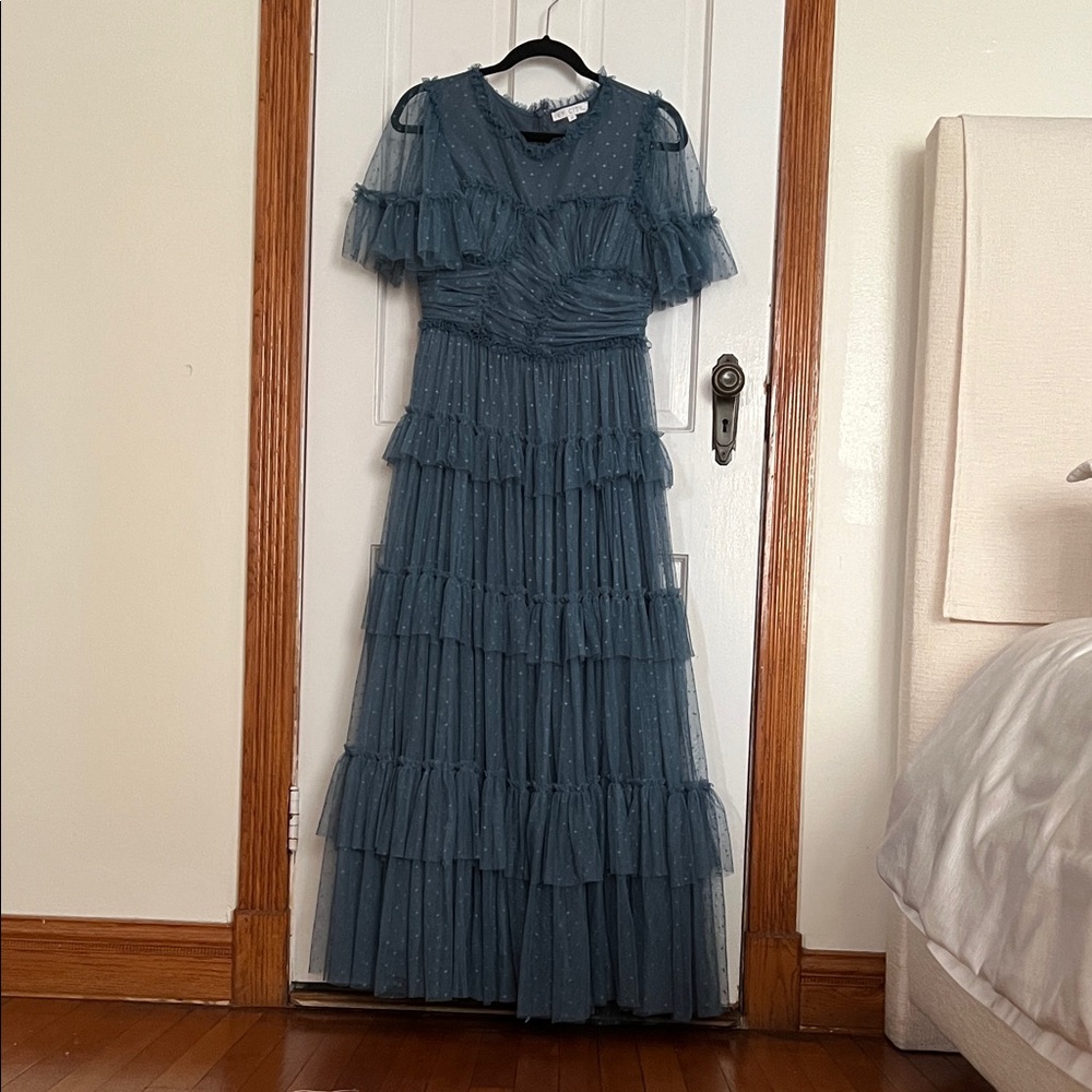 Chic Teal Ruffled Maxi Dress